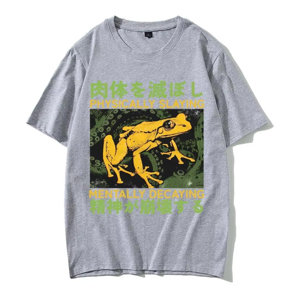 

Physically Slaying Mentally Decaying T Shirt Funny Japanese Style Frog Meme T-shirt Men Women Frogs Lover Casual O-collar Tshirt 4XL