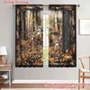 Forest Three Deer Pattern Printed Curtains Window Decoration Home Room Curtain Set Of 2 Made Polyester Washable