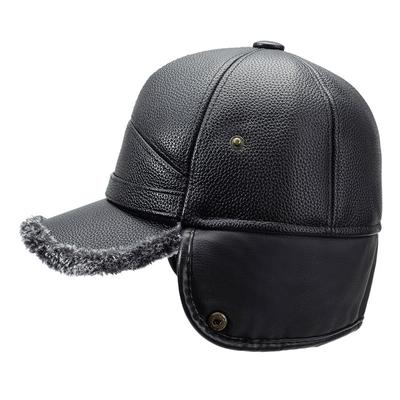 Wintermütze aus Leder für Männer mittleren Alters und ältere Menschen, warmer Ohrenschutz, Bombermütze, Papamütze, winddichte Baseballmütze aus Samt