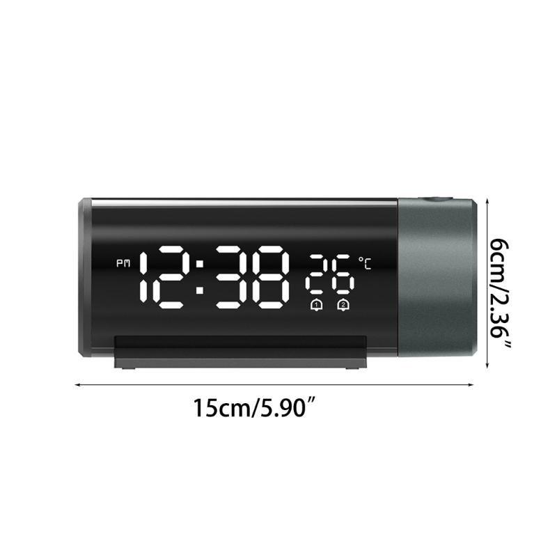 Compact USB Projection Alarm Clock with Double Alarms and Temperature Display with 180° Projectors on Celing Walls