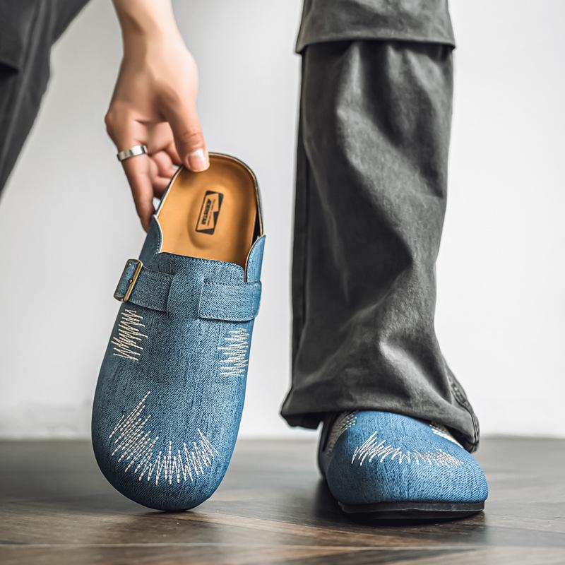 

New men s slippers niche mango head low top half drag lazy one pedal board shoes 44 джинсовий синього кольору