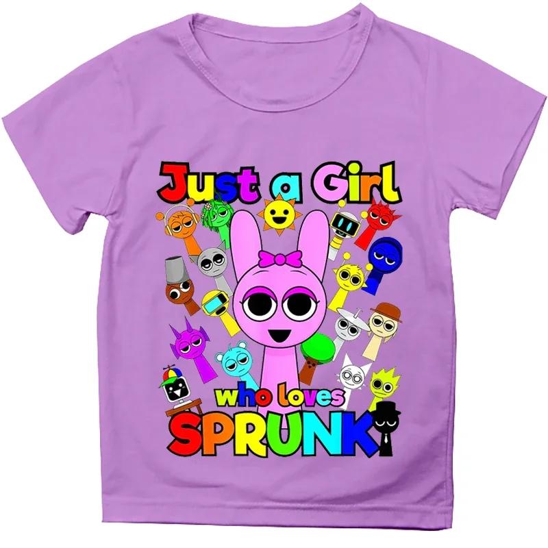 Just A Girl Who Loves Sprunki Tshirt Girls Cartoon Short Sleeve Summer Fashion Kids Clothes Baby Boys Incredibox Game T Shirts