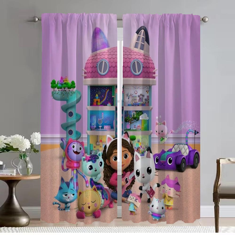 Zatemňovací závěs do pokoje 2 panely Gabbys Dollhouse Domácí interiérové závěsy Tyl pro ložnici Dělící stínítka Obývací kuchyně