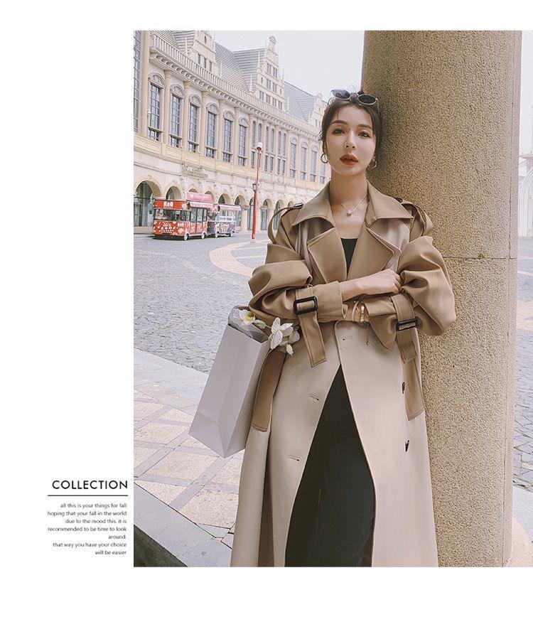 Women's High-End Color Block Trench Coat, Mid-Length, Autumn 2024 Collection