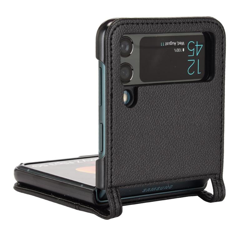 Applicable To Samsung Z Flip4 Folding Screen Mobile Phone Case Card Wallet ZFlip3 Mobile Phone Leather Case One-piece Lychee Pattern