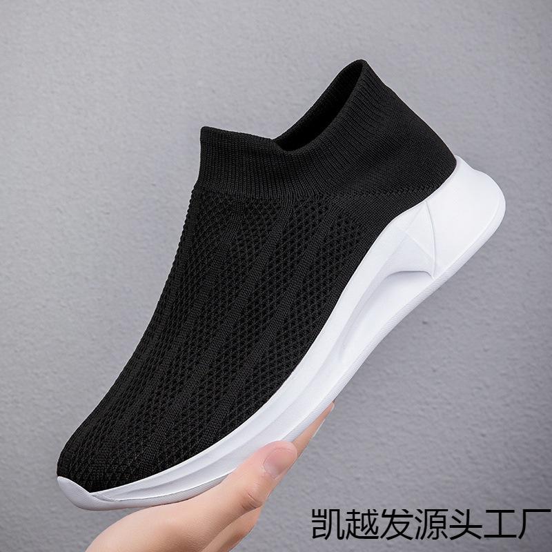 Men's shoes new spring fly-woven soft-soled deodorant no shoelaces sports no shoelaces socks white