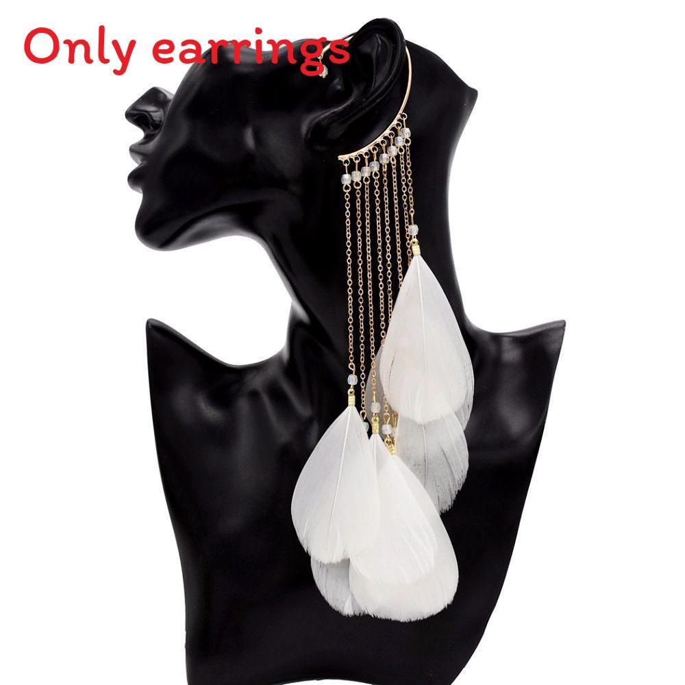 

Богемные длинные серьги с перьями для женщин с дизайном из плакированного сплава, модная бижутерия White