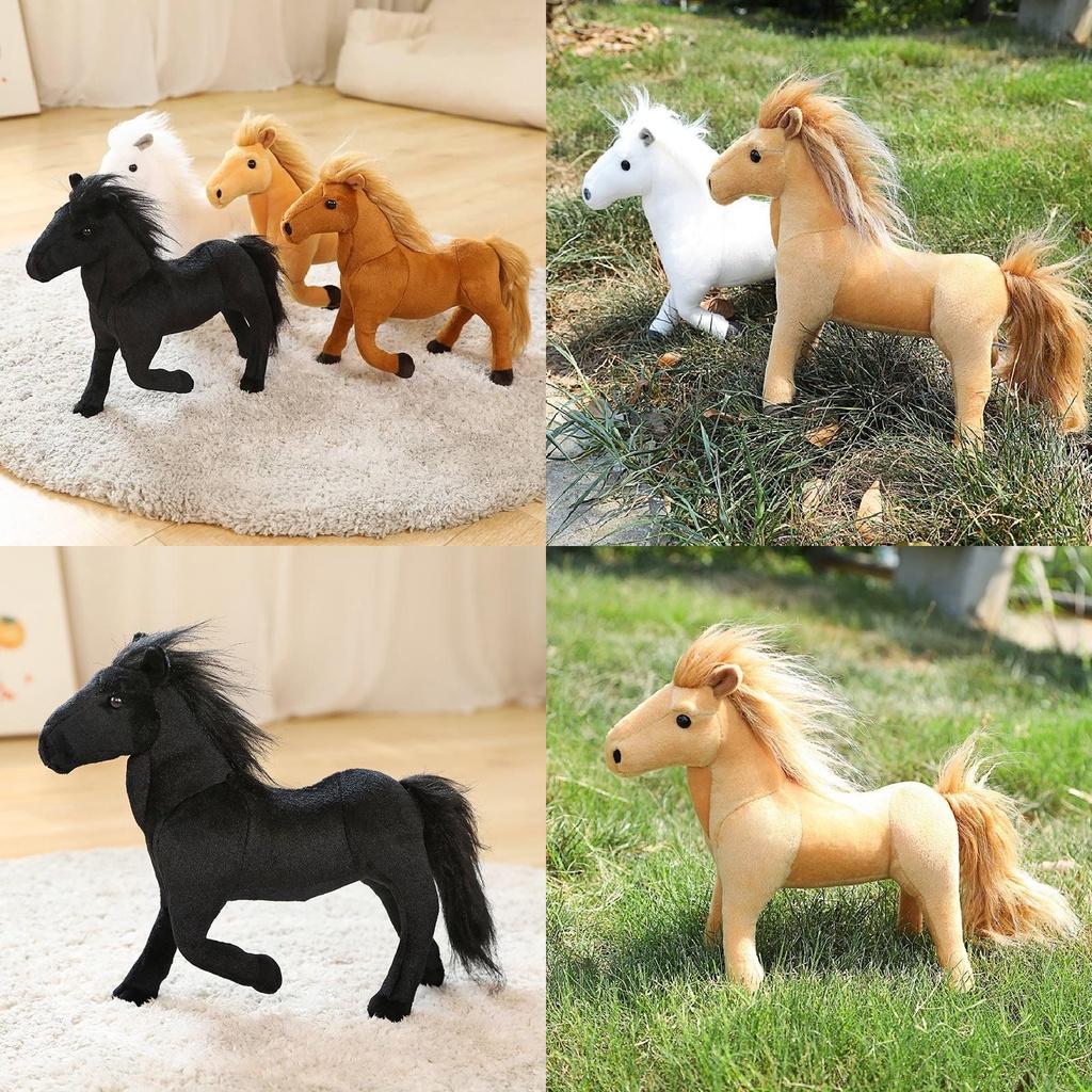 Cartoon-Simulation Plüschpferd Spielzeug Weiches Kuscheltier Geschenk für Jungen Braun und Weiß 26*32cm