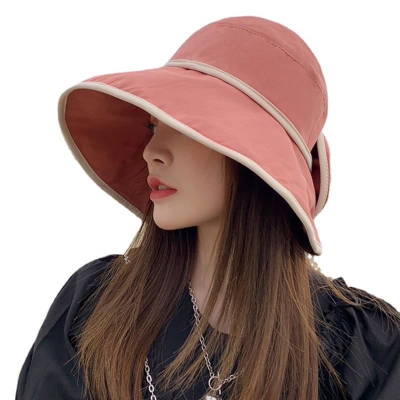 Hat Female Sunscreen Sun Hat Summer Tide Bucket Hat Bow Big Brim Face Covering Beach Hat One Piece