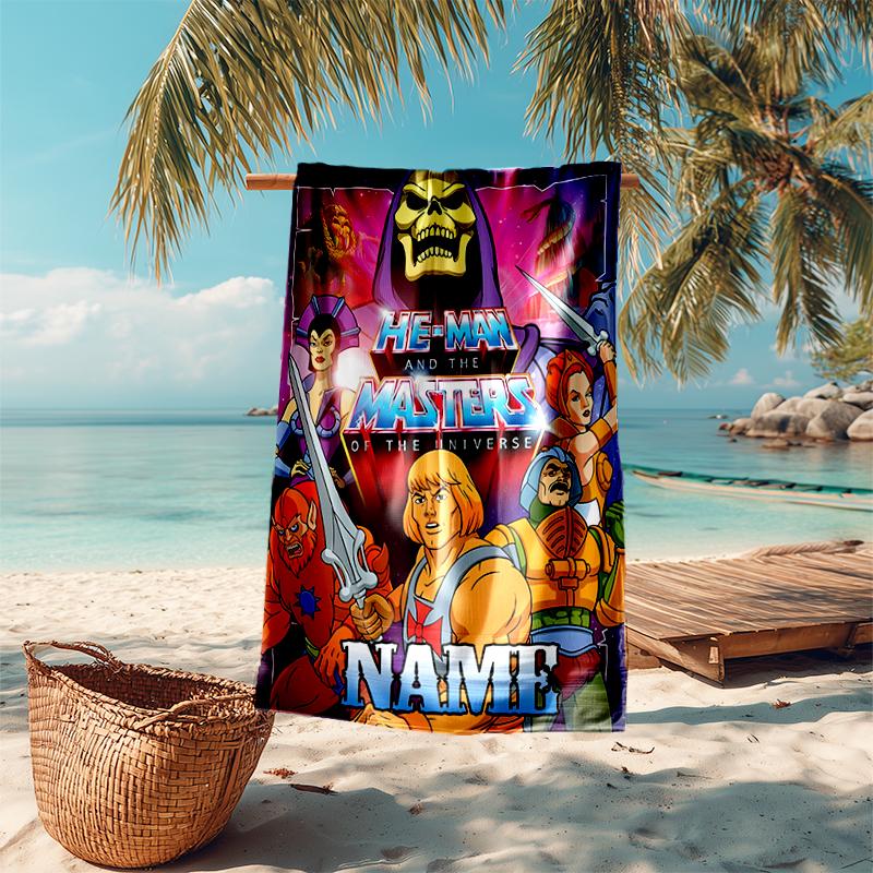 Personalized customized proof beach towel with He-Man and the Masters of the Universe pattern - soft, absorbent,quick-drying,perfect swimming,camping&
