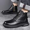 Men's High Top Leather Shoes Classic Street Style Motorcycle Boots Leisure Walk Male Mid-Calf Boots Outdoor Versatile Men Botas