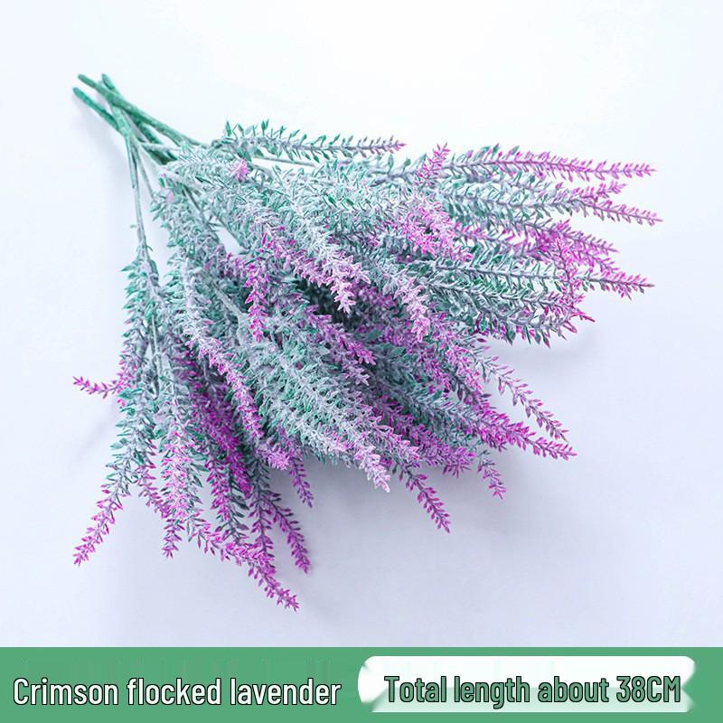 Artificial Lavender Bouquet - Fake Flowers & Flocked Wheat Ear for Home Decor