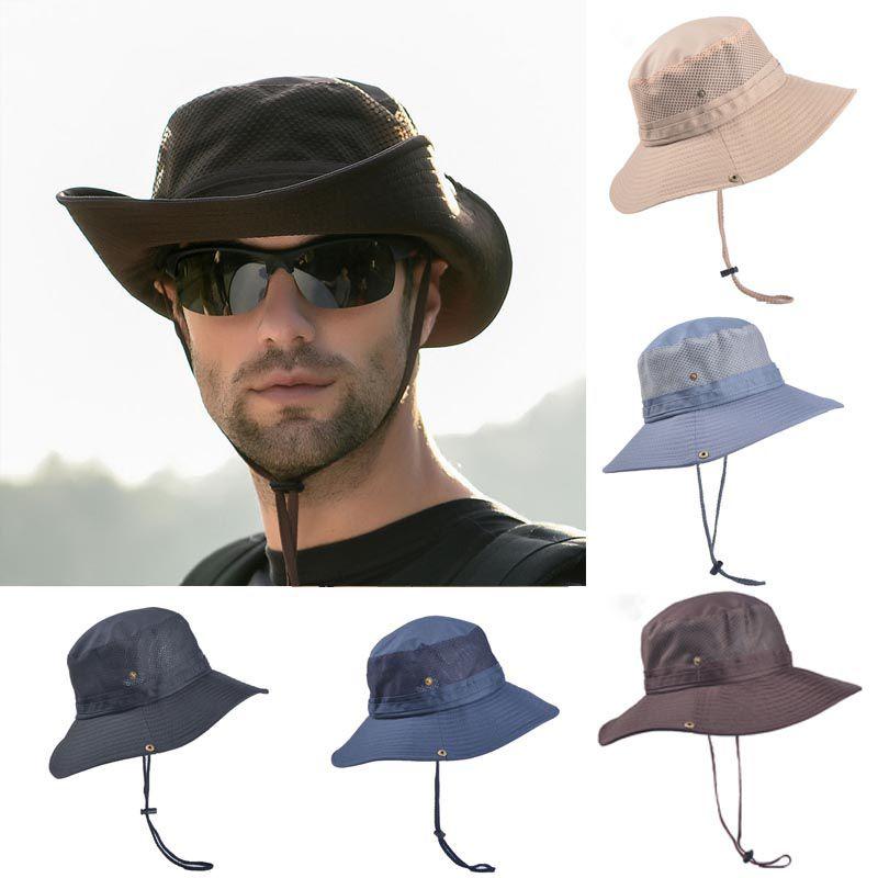 Fishing Outdoor Men Hiking Folding Solid Sun Protection Button Brim Hat Bucket