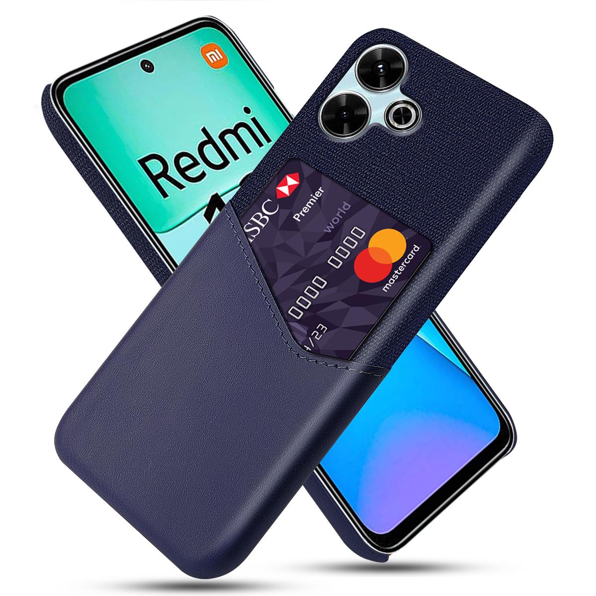 

For Xiaomi Redmi 13 4G Case Cloth Texture PU Leather Hard PC Card Slot Phone Cover Blue