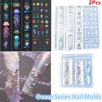 Ocean-themed(Jellyfish,Shell,Fish Tail),3D Silicone Nail Art Molds,DIY Nail Design Transparent Manicure Template