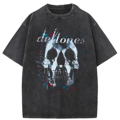 Camiseta Hombre Calavera Negro Camisetas Estilo Viento Oscuro Talla Grande Harajuku Vintage Lavado Pesada Camiseta Ropa de Calle Ropa de Hombre