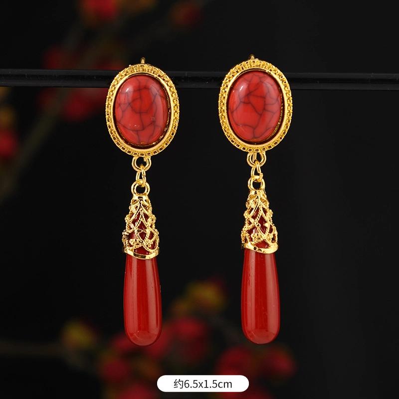 Xizang few earrings Nepal gold Tibetan style long earrings Tibetan women's earrings Tibetan clothing accessories