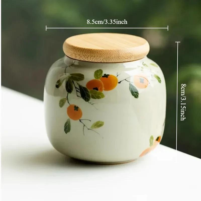 

1pc Chinese Ceramic Tea Caddy Hand-painted Persimmon Tea Jar Travel Tea Bag Storage Box Sealed Container Storage Tank Teaware 8.5x8cm