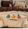 Cartoon Embroidered Cotton Terry Bedding Set - Skin-Friendly, Washable, 4-Piece Set with Bed Sheet and Duvet Cover (Student Size)