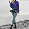 Autumn Casual Top Multi-Color Crew Neck Long Sleeve Jacquard Solid Color Women Sweater