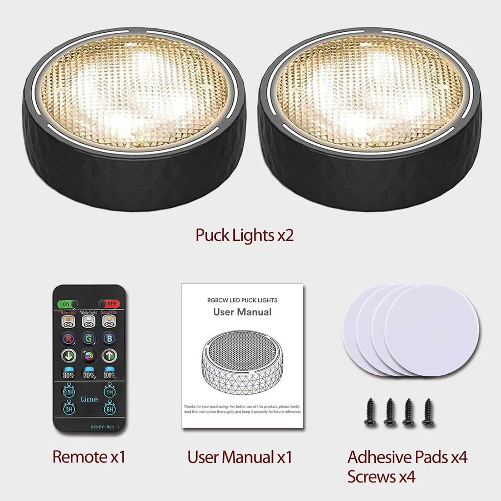 Battery Operated Puck Lights with Remote LED Under Cabinet Lighting Wireless Stick on Lights Color Changing Timer Tap Lights for Cabinets Shelves