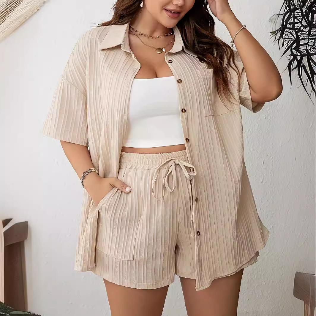 

Летний темпераментный женский костюм больших размеров, рубашка, шорты, брючный костюм 4XL абрикосовый