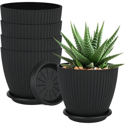 Runde Kunststoff-Blumentöpfe mit Untersetzer für Heim-Pflanzgefäße, Terrasse, Garten usw. | 5er-Pack | Schwarz | Größe 6,5 Zoll