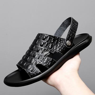 Sommer Strandschuhe Krokodilmuster Sandalen Hohe Qualität Leder Rutschfest Herren Hausschuhe Atmungsaktiv Zwei Verwendungsmöglichkeiten Herren Sandalen Schuhe