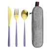 Pink Gold 4Piece Dinnerware Set Portable Reusable Cutlery Set For Travel Camping Flatware Spoon Fork Utensils Set and Bag