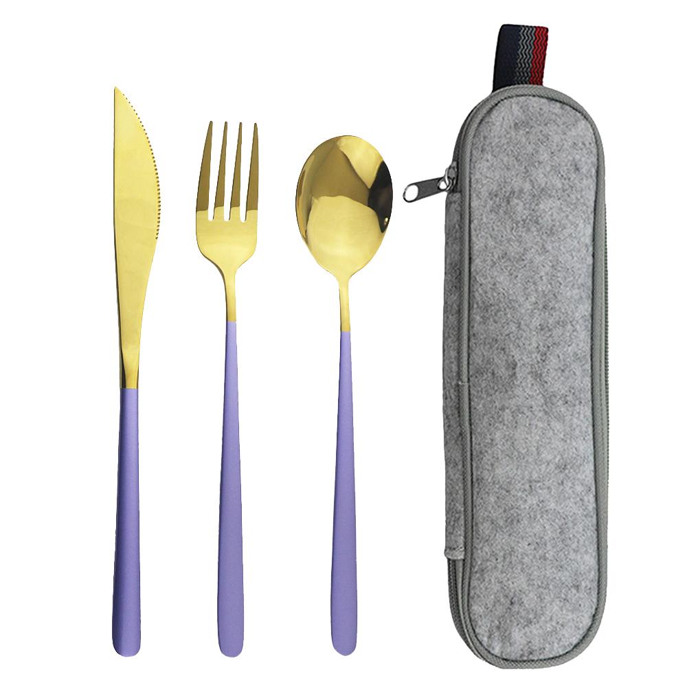 Pink Gold 4Piece Dinnerware Set Portable Reusable Cutlery Set For Travel Camping Flatware Spoon Fork Utensils Set and Bag