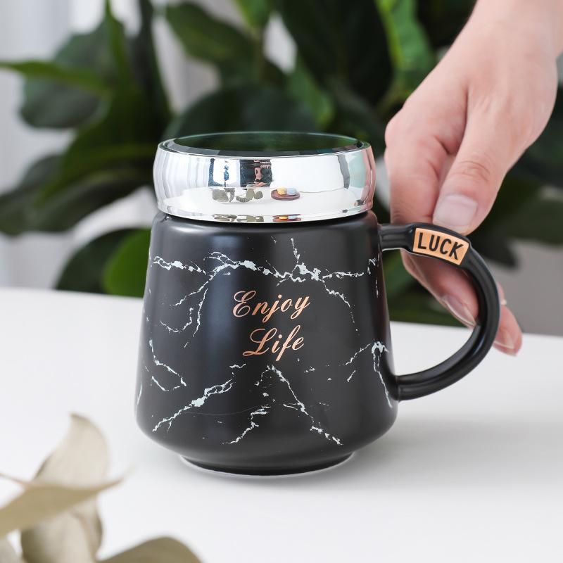 New Creative Mirror Cup, Mirror Cover Office Handle Ceramic Water Cup Activity Gift Mug with Lid
