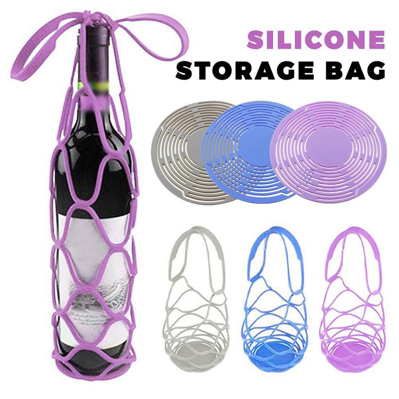 Folding Silicone Portable Red Wine Carrying Mesh Bag Breathable Mesh Storage Bag Hanging Storage Heat-Resistant Placemat