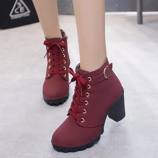 2025 New Spring Winter Women Pumps Boots High Quality Lace-up European Ladies Shoes PU High Heels Boots