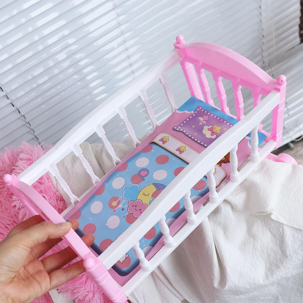 Furniture Toys Baby Doll Rocking Bed Pretend Play Doll Rocking Crib Baby Bed Cradle Kids Toy