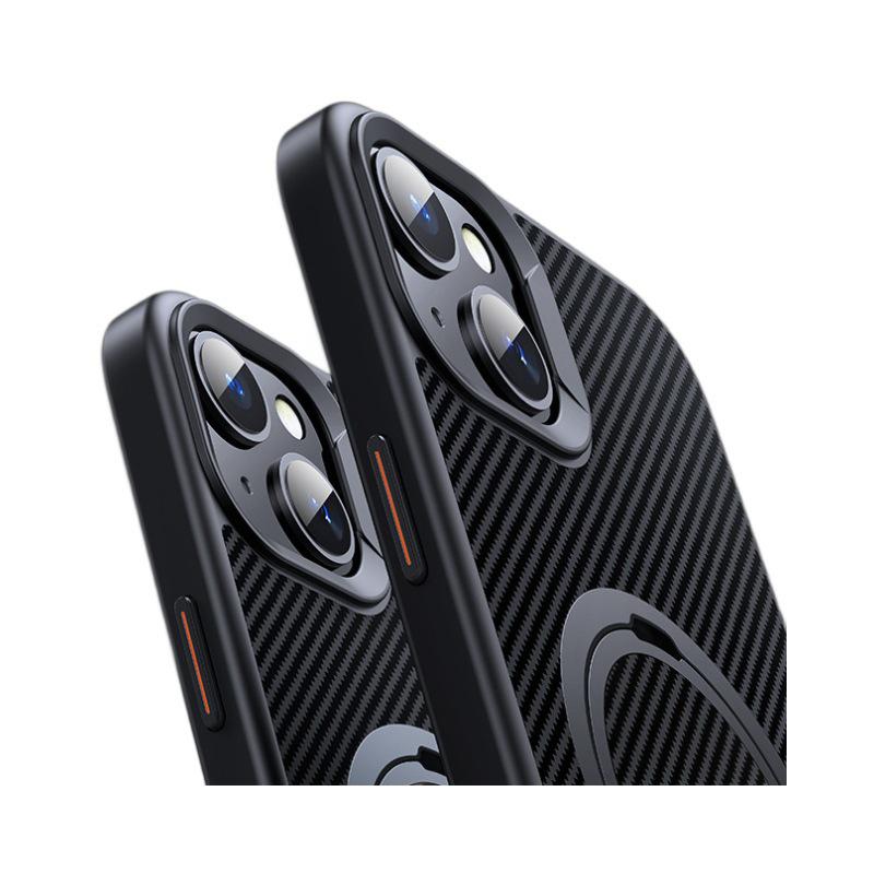 iPhone 16 Pro Carbon Fiber Case with Magnetic Double Ring Stand