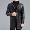 Autumn and Winter Leather Mid-length Suit Collar Sheepskin Coat Sheepskin Men's Leather Windbreaker Plus Velvet Jacket