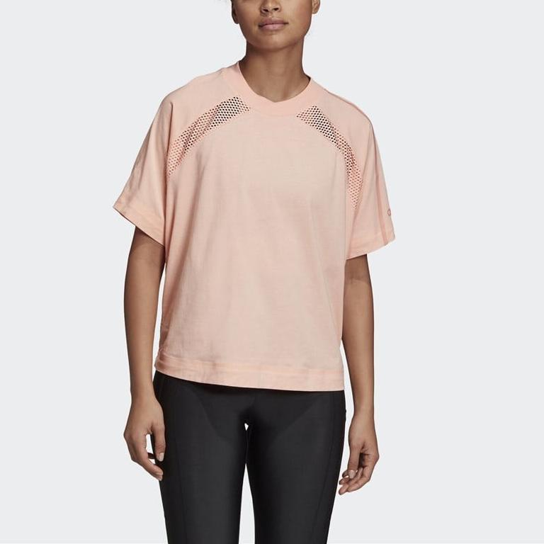 Adidas Letter Print Casual Breathable Sports Short Sleeve T-Shirt Women Tops Pink Orange DX7777