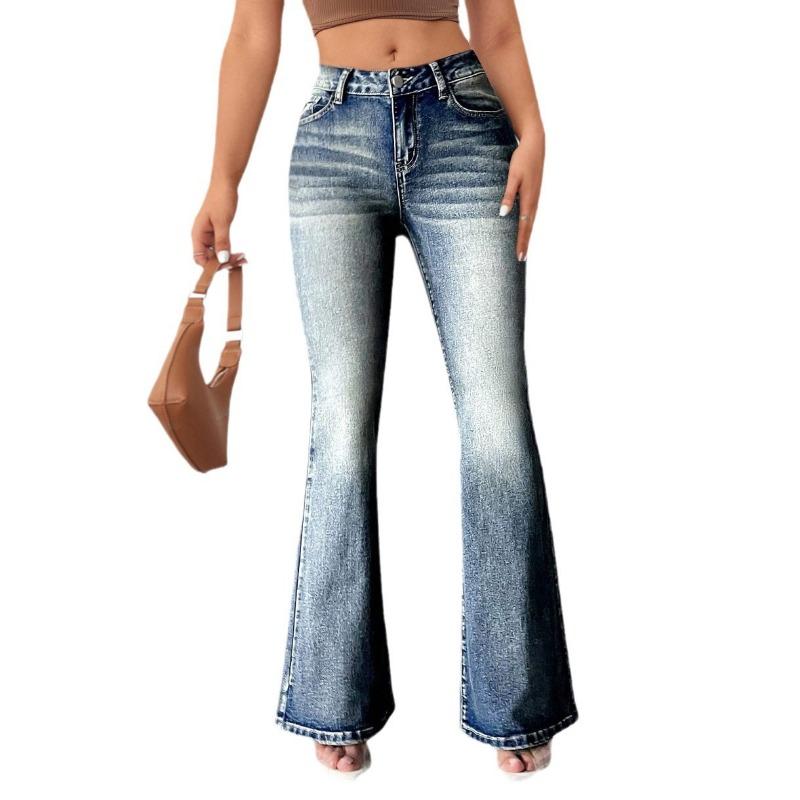 Women's Spice Girls Jeans High Elastic Pockets Embroidered Retro Jeans Slim-Fit Hip Lift Flared Pants