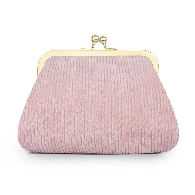 Trendy Sequined Clip Bag Women Portable Travel Makeup Bag Lipstick Corduroy Pu Storage Bag Gold-plated Metal Clip Design Wallet