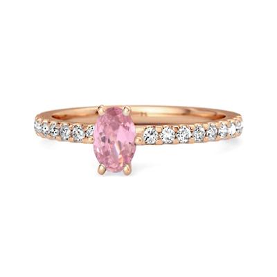 Pink CZ Oval Solitaire Women Wedding Ring  - 925 Sterling Silver Rose Gold Vermeil