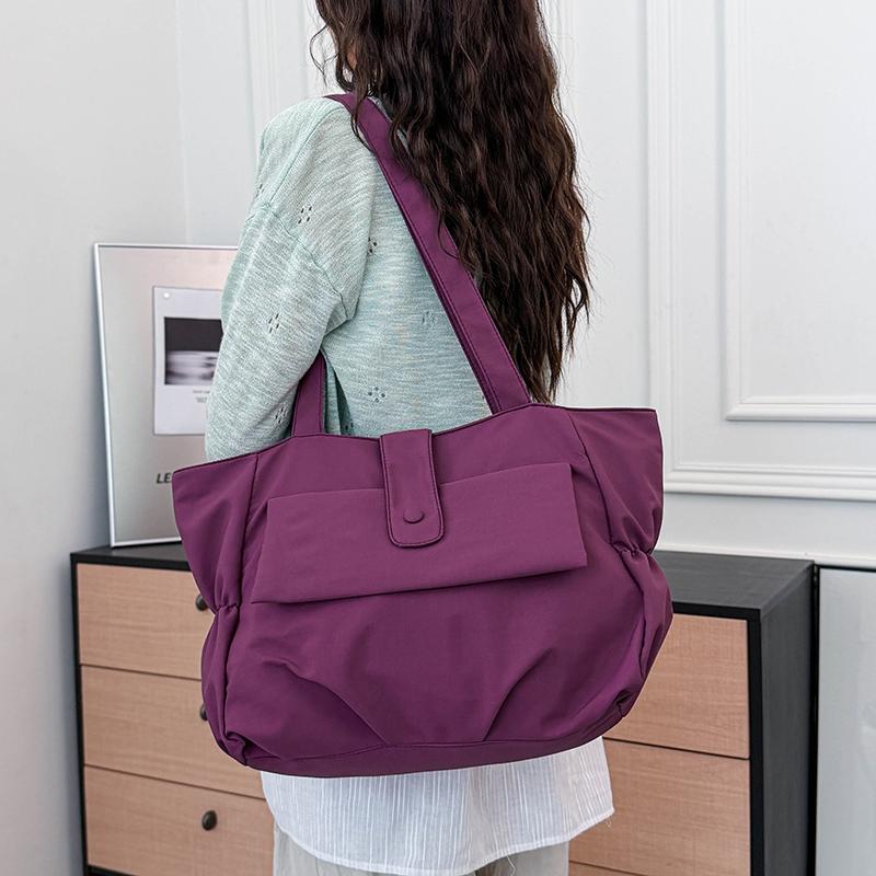 Fashion Large Capacity Nylon Women's Tote Bags Casual Waterproof Youth Shoulder Bag with Front Pocket Lightweight Work Handbag