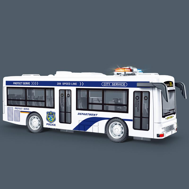 Plastic Bus Kids Model Toy With Inertia Drive Sound Light And Opening Doors
