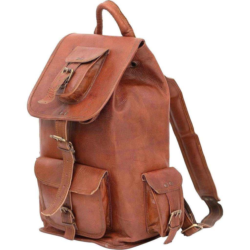 Genuine Goat Leather Rucksack Vintage Backpack Travel Bag Men's Laptop