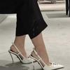 Fashion Studded Stiletto Sandals Fall New Pointed Toe Shallow Mouth Strappy Front One Buckle Non-Slip Wear-Resistant High Heels