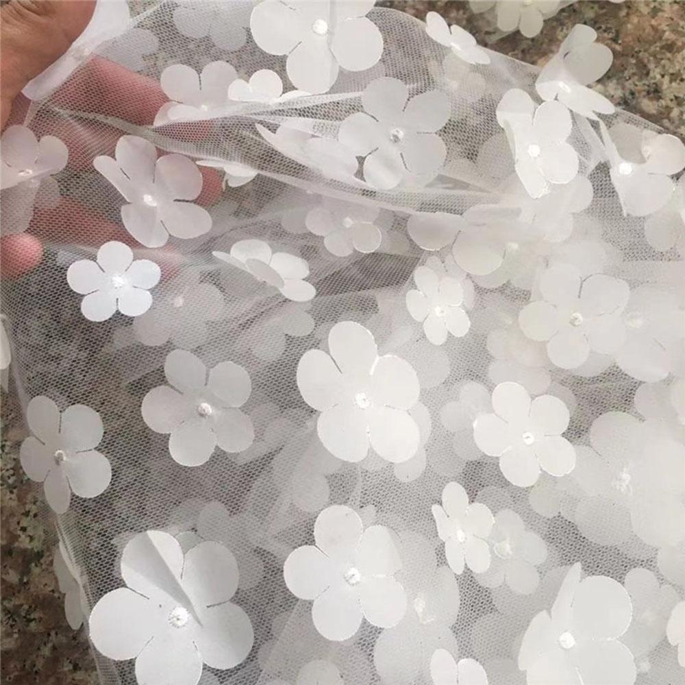 1Yard Rainbow Color 3D Bead Applique Gradient Flowers Mesh Lace Fabric For Girls Summer Clothing Princess Dress Sewing Materials