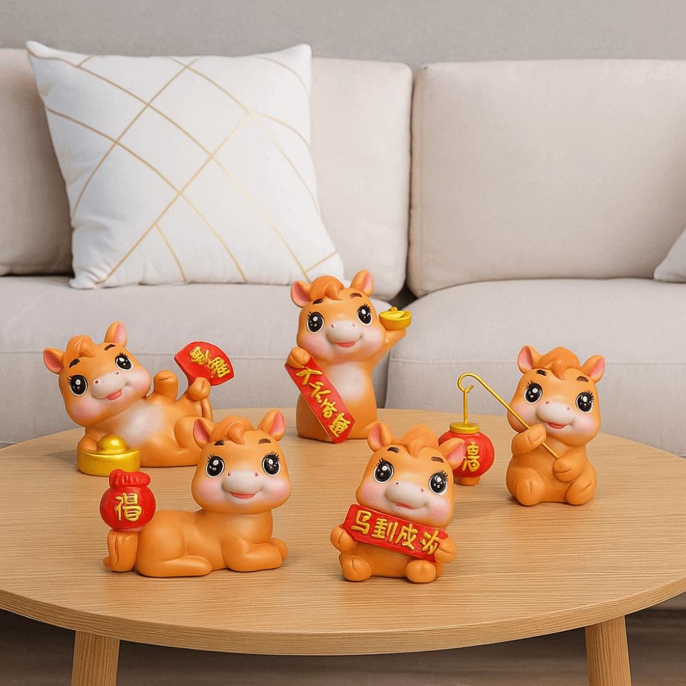 Resin Zodiac Horse Mascot Chinese Style Horse Statue Cute Horse Ornaments  Table