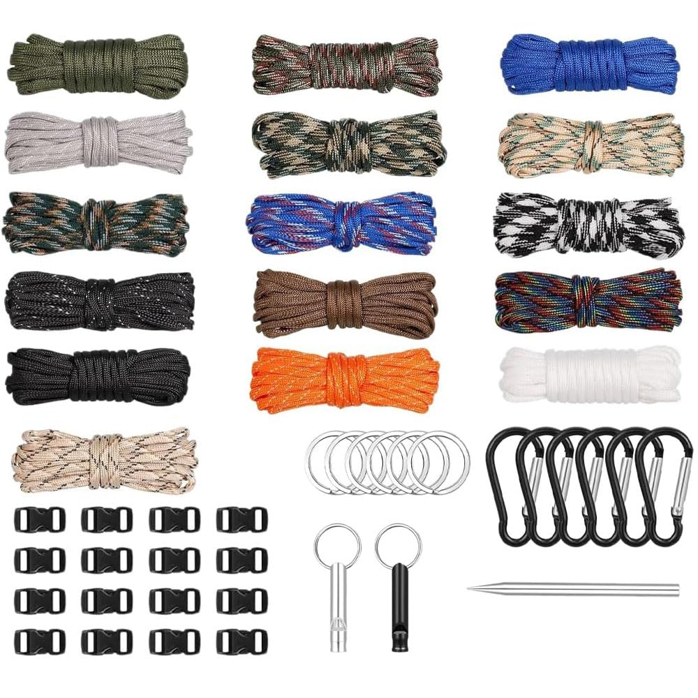 Samcos Paracord 4mm 3m Tent Tarp Outdoor High Load DIY Craft Gardening with Buckles Set 16-Color Set, Thick, Length, Rope, Rope, Camping, Use,