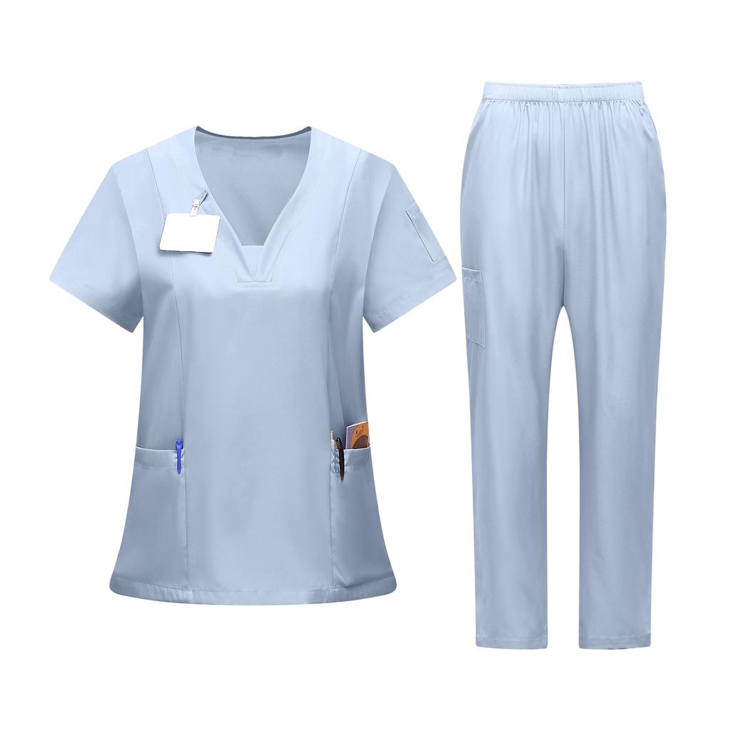 Damen-Uniformset mit V-Ausschnitt Kurzarm-Oberteil und Hose