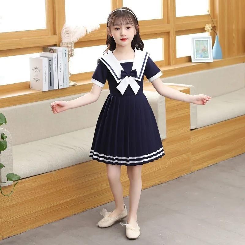 Summer Kids A-LINE Dresses Child Clothes Teens School Sailor JK Striped Uniform Girls Daily Wear Pleated Skirt 6 9 12 Yaer