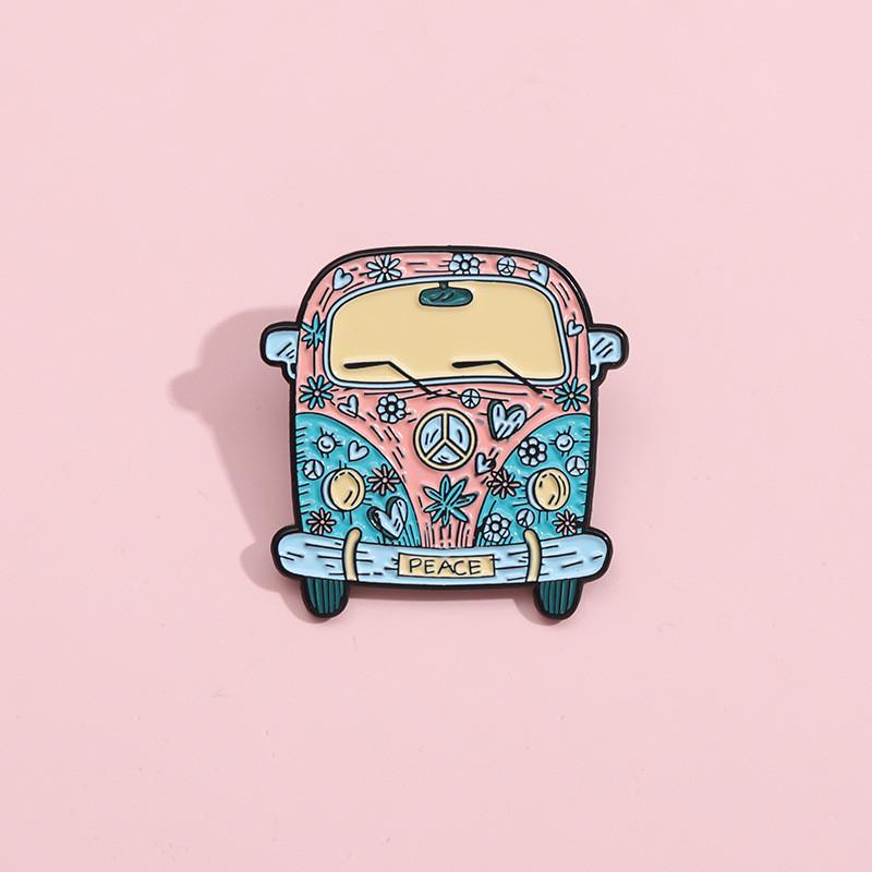 Creative Cartoon Car Alloy Badge Cute Colorful Travel Bus Brooch Fashionable Accessory For Bags And Clothing